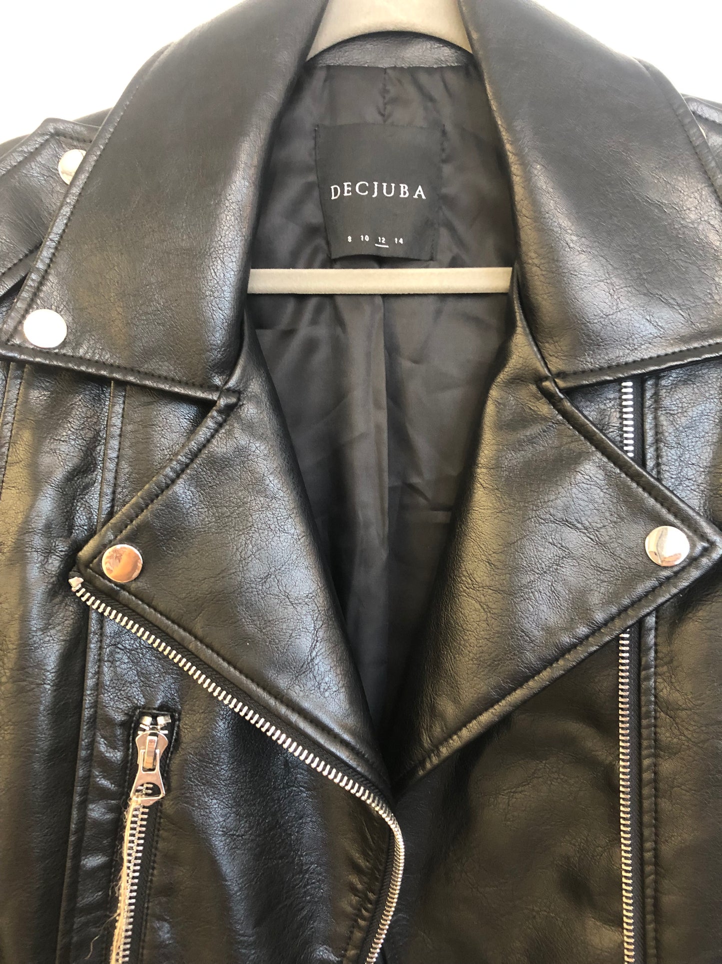 DECJUBA Black Faux Leather Biker Jacket -Size 12 $69