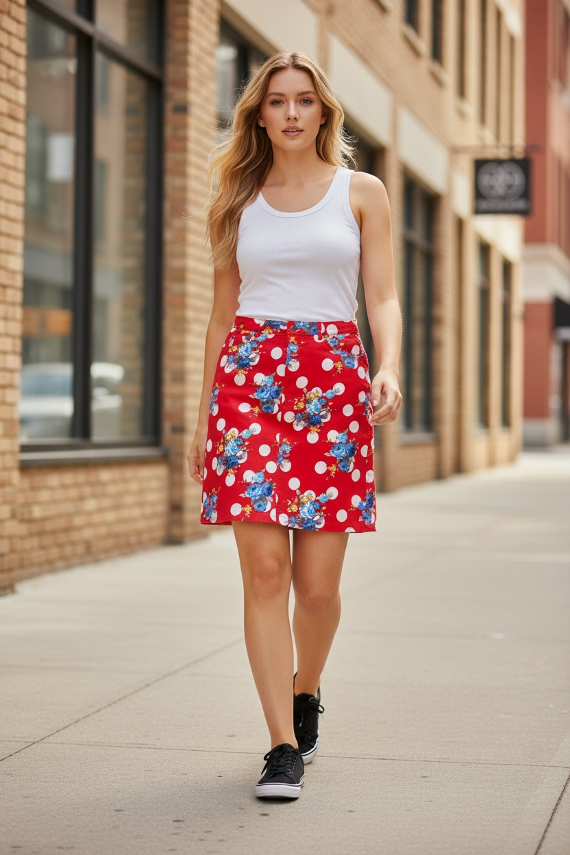 VASSALLI Red Floral Cotton Skirt Size 14 $29