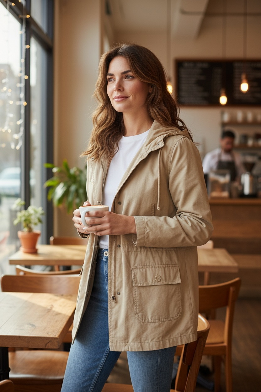 SANRO Sport Beige Cotton Coat Size S $49