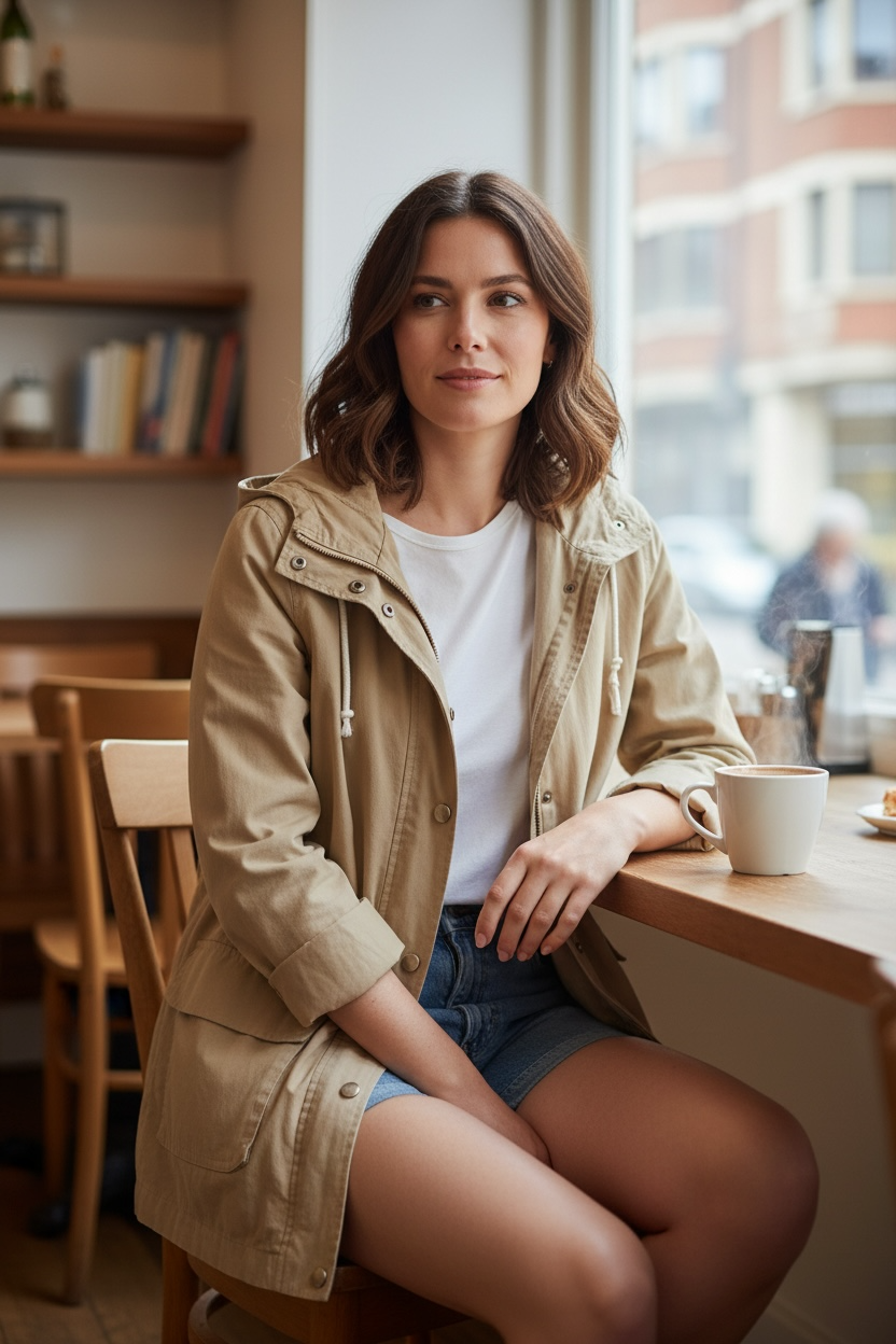 SANRO Sport Beige Cotton Coat Size S $49